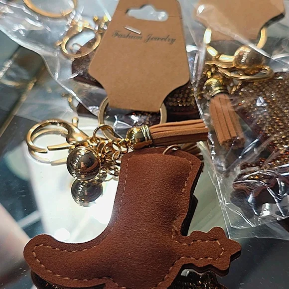 Set of 3 Western Rhinestone Cowboy Boot Keychains with Tassel - Picture 5 of 5